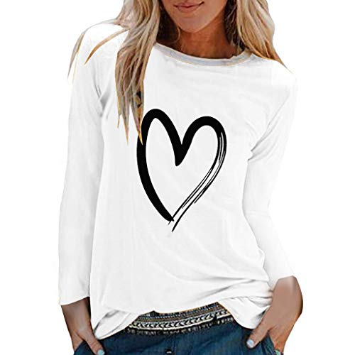 riou Blusas y Camisas de Mujer Manga Larga Otoño primavera Elegante Camiseta Estampado de Corazón Casual Túnica Delgado Sexy Tops Jersey