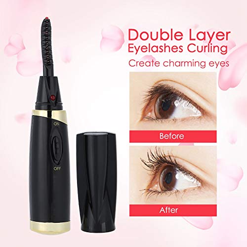 Rizador de Pestañas Térmico, LED Mini Electric Mascara Curling larga Duración Ojo Pestañas Cosmética Natural Herramienta de Curling de Pestañas para Mujeres y Niñas (Negro)