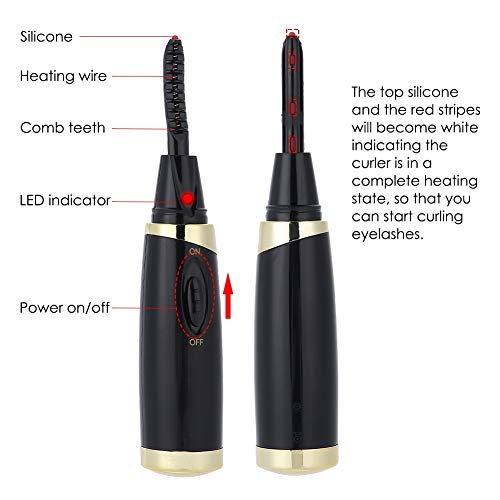 Rizador de Pestañas Térmico, LED Mini Electric Mascara Curling larga Duración Ojo Pestañas Cosmética Natural Herramienta de Curling de Pestañas para Mujeres y Niñas (Negro)