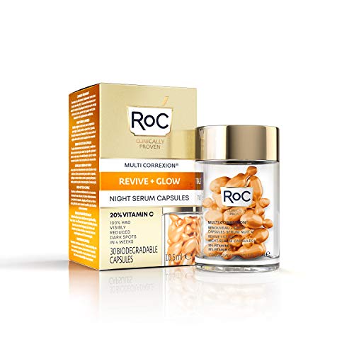 RoC - Multi Correxion Revive + Shimmering Night Serum - Antiarrugas y envejecimiento - Vitamina C - Reducción de puntos negros - 30 cápsulas