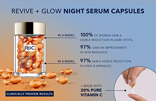 RoC - Multi Correxion Revive + Shimmering Night Serum - Antiarrugas y envejecimiento - Vitamina C - Reducción de puntos negros - 30 cápsulas