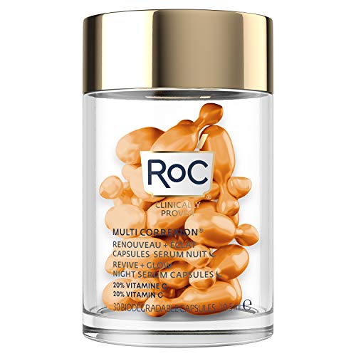 RoC - Multi Correxion Revive + Shimmering Night Serum - Antiarrugas y envejecimiento - Vitamina C - Reducción de puntos negros - 30 cápsulas