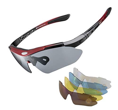 ROCKBROS Gafas de Sol Polarizadas con 5 Lentes Intercambiables para Ciclismo Bicicleta Running Deportes Protección UV 400 Anti Viento para Hombre y Mujer