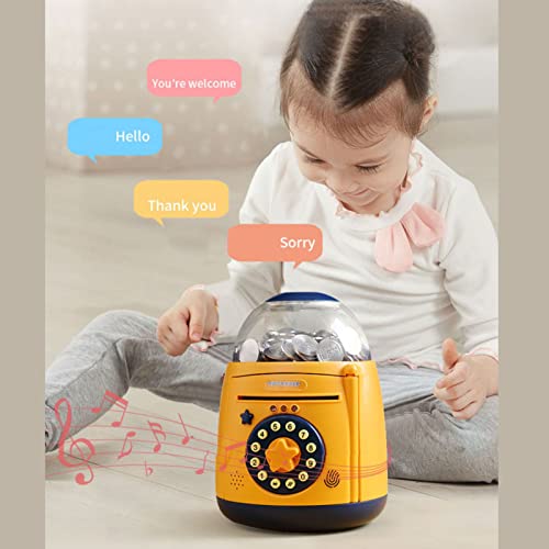 RONVEI Hucha Electrónica para Niños, Hucha Digital con Contraseña y Luz UV,Hucha Eléctrica para Monedas y Billetes Desbloqueo de Huellas Dactilares,Máquina de Ahorro Automático Mini ATM,D