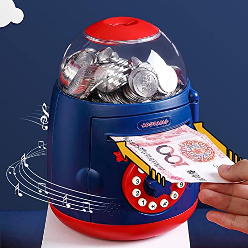 RONVEI Hucha Electrónica para Niños, Hucha Digital con Contraseña y Luz UV,Hucha Eléctrica para Monedas y Billetes Desbloqueo de Huellas Dactilares,Máquina de Ahorro Automático Mini ATM,D