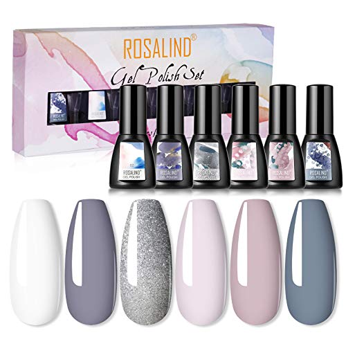 ROSALIND 12ml Esmalte Semipermanente de Uñas en Gel Soak Off UV LED, 6pcs kit de Esmalte de Uñas Nude Pintauñas Manicura (Set2)