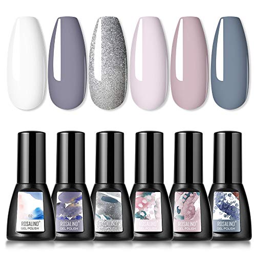 ROSALIND 12ml Esmalte Semipermanente de Uñas en Gel Soak Off UV LED, 6pcs kit de Esmalte de Uñas Nude Pintauñas Manicura (Set2)