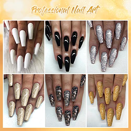 ROSALIND Esmaltes Semipermanentes de Uñas en Gel UV LED 6pcs Kit de Esmaltes de Uñas de Brillo Glitter Negro Blanco 7ml