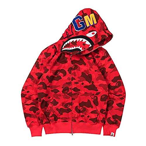 RR-CHY Hombres Bape Shark Head Sudadera Sudaderas Top Blusa Chándales Manga Larga Otoño Invierno Casual Cremallera Camuflaje Contraste Costuras Hip Hop Tops