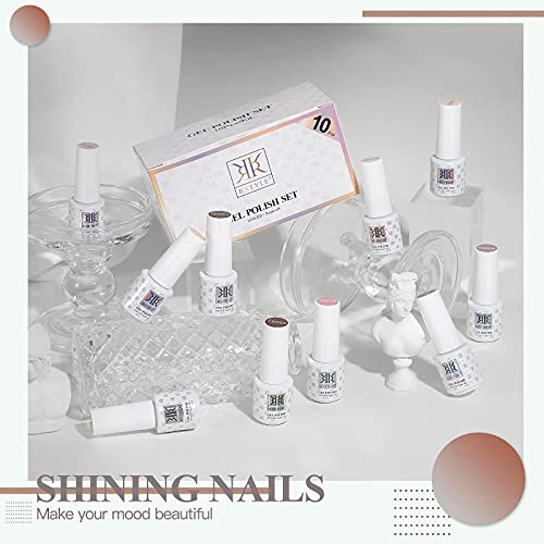 RSTYLE Esmalte Semipermanente, 10pcs UV Kit Uñas de Pintauñas Gel Soak off Summer Color Sólido de Larga Duración Esmalte de Uñas 5ml desnudo rosa rojo blanco púrpura marrón