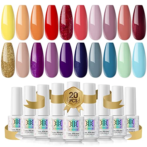 RSTYLE Esmaltes Semipermanentes, 20 Colores Esmaltes Pintauñas Permanentes para Uñas Kit Gel Nail Polish Set Esmaltes en Gel Manicura Soak off UV LED 5ml (Roja)