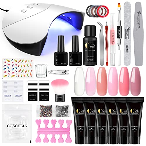 Saint-Acior 6PCS Kit de Poly UV Gel Gel Construcción Uñas Extensión de Uñas 36W UV/LED Lámpara Uñas Secador de Uñas Capa Base Capa Superior DIY Uña Arte