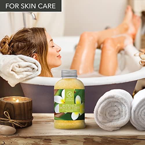 Sal de Baño de Monoi de Tahiti 600g - Sales de Baño Marinas con Aceite de Coco Natural & Extracto de Gardenia Tahitensis - Baño Relajante - Relajación - Buen Sueño - Sales de Baño de Aromaterapia