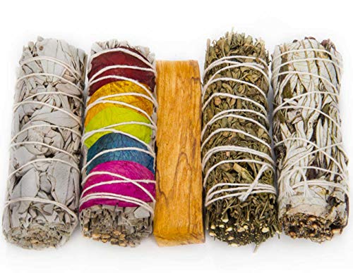 Salvia Blanca, Ruda, Yerba Santa, Salvia y Pétalos Rosa, Palo Santo. Incienso Natural para Limpieza del hogar, bendición, protección, Amor