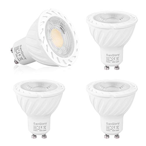 SanGlory Bombillas LED GU10, 7W Equivalente 70W Halógena, 680 Lúmenes, Ultra Brillante GU10 LED Spotlight, 45 ° luz blanca cálida 3000K, AC 85V-265V, no regulable - Caja de 4 unidades