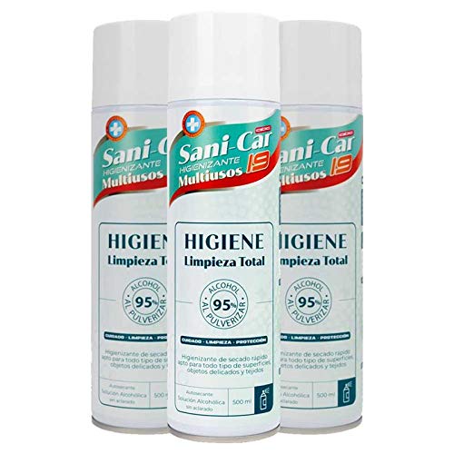 Sani-Car Spray Hidroalcohol Higienizante Multiusos 3 x 500ml. 79% Alcohol Aerosol Hidroalcohólico