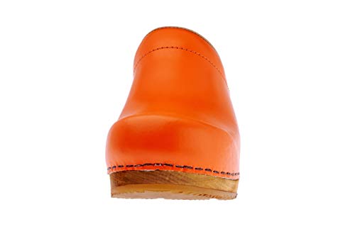 Sanita Lotte | Zuecos Abiertos | Producto Artesanal Original para Mujer | Zuecos de Piel con Suela de Madera | Naranja | 40 EU