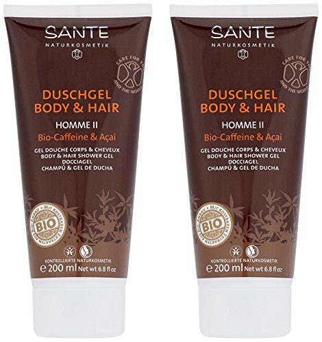 Sante Naturkosmetik Homme II Gel de Ducha Cuerpo y Cabello Orgánica Acai 200ml, paquete de 4 (4 x 200 ml)