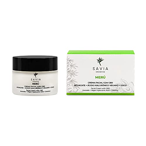 Savia Cosmetics - Crema hidratante facial con CBD y acido hialuronico puro, natural y vegana, cannabidol crema, crema antiarrugas mujer y hombre, crema hidratante facial mujer