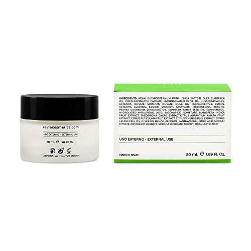 Savia Cosmetics - Crema hidratante facial con CBD y acido hialuronico puro, natural y vegana, cannabidol crema, crema antiarrugas mujer y hombre, crema hidratante facial mujer