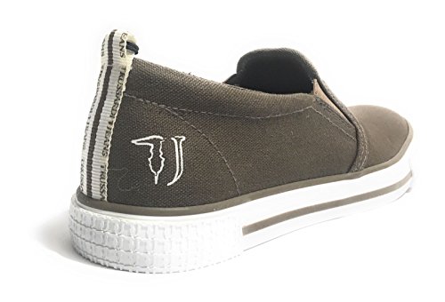 Scarpe UOMO TRUSSARDI JEANS Slip ON Marrone Canvas Fondo Gomma US17TJ03