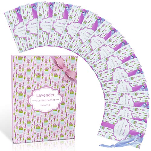 SCENTORINI Bolsitas perfumadas de lavanda premium bolsas perfumadas para ropa, regalos para el día de San Valentín, para cajones, armarios, habitaciones, baños, coches (14 bolsas)