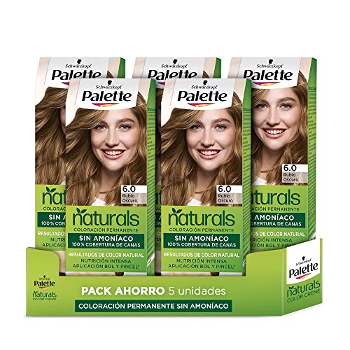 Schwarzkopf Palette Naturals - Tinte 6 cabello Rubio Oscuro - Coloración Permanente – Perfecta cobertura de canas – Colores increíblemente naturales (Pack de 5)