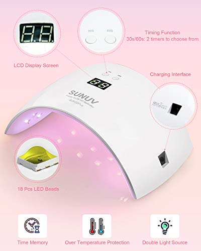 Secador de Uñas, Lámpara de Uñas LED SUNUV 36W UV con Sensor Automático, Pantalla LCD para Manicura y Pedicura en el Hogar y Salón