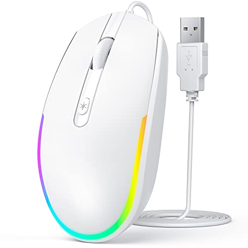 seenda Ratón con cable, 1600 DPI, USB, para ordenador portátil, PC, Mac, color blanco