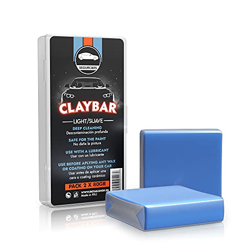 Segurcars - ClayBar grado medio y suave para el detailing de automóviles con lubricante concentrado | Barra de arcilla para coche (2 pack)