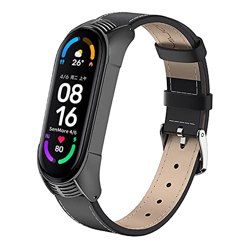 SenMore Compatible Correa Mi Band 6, Mi Band 5 Mi Band 4/3 Correas Cuero, Bonita Pulsera de Cuero para Mi Band6 Correa Mi Band5 Correa y Mi Band4/3 Correa (No Host)