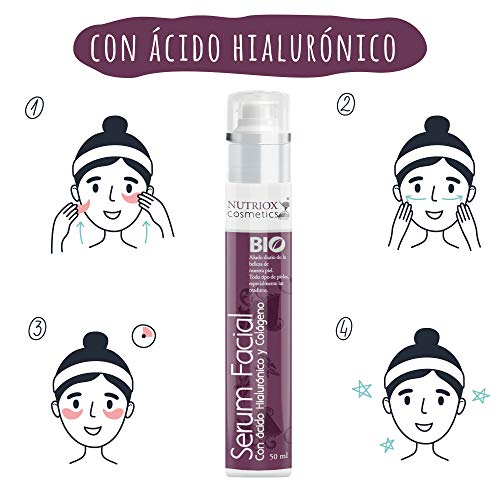 Serum Facial 50 ml con Acido Hialurónico y Colágeno | Serum Antiarrugas| Piel Suave y Radiante| Aloe Vera + Rosa Mosqueta| Aquisana