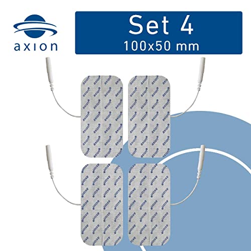 Set de 4 electrodos rectangulares 10 x 5 cm de axion | Para electroestimulador TENS y EMS con conexión clavija o banana de 2 mm | Parches adhesivos tens ems