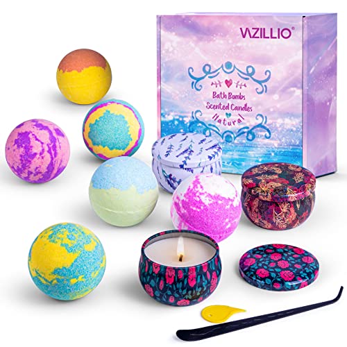 Set de regalo de bombas de baño 2 en 1, set de velas perfumadas, relajante set con 3 velas perfumadas, 6 bolas de baño naturales