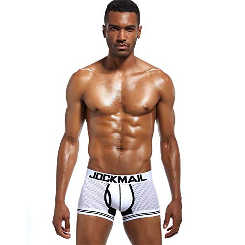 Sexy Boxers para Hombre Hombres Ropa Interior de Malla Sexy Calzoncillos Sexy Pantalones de algodón Troncos Boxer para Hombre de Las Bragas (M, Blanco)