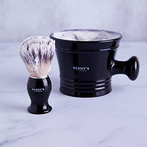 SHAVING BRUSH & BOWL GIFT SET - FromBenny's of London - Shaving Brush with the Acrylic Black Mug for Lathering Shave Soap and Cream