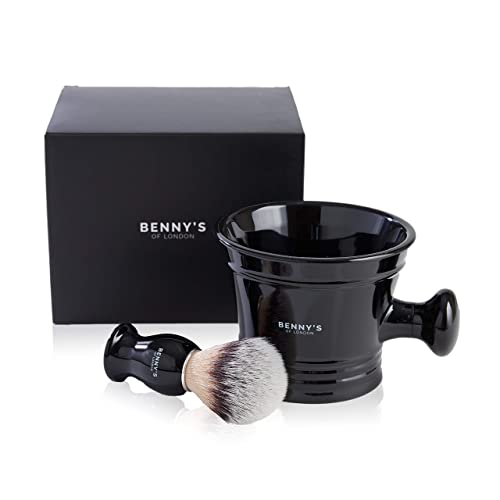 SHAVING BRUSH & BOWL GIFT SET - FromBenny's of London - Shaving Brush with the Acrylic Black Mug for Lathering Shave Soap and Cream