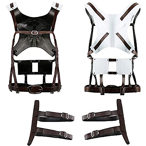 Shingeki no Kyojin - Cinturón de arnés para cosplay de Aot Hookshot Disfraz Scout Recon Corps Correas de cuero PU Anime Eren Hange Zoe Encuesta Traje Traje Japonés Halloween Marrón Blanco