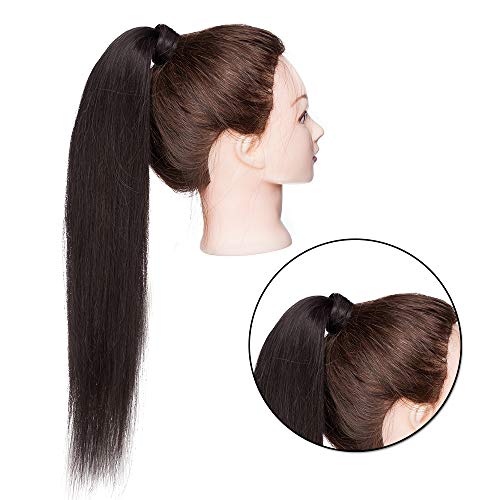 Silk-co Coleta Postiza Pelo Natural Velcro Clip 16" (40cm) 100% Remy Extensiones de Largas Lisas Cabello Humano Ponytail Hair Cola de Caballo (80g) [#2 Marrón Oscuro]