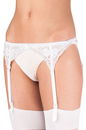 Silky - Liguero de Encaje para Mujer (1 par) (M/L- 42) (Blanco)