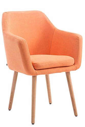 Silla De Visita Utrecht Tapizado En Tela I Silla De Comedor con Base De Madera I Silla De Salón Acolchada I Butaca Moderna Nórdica I Color:, Color:Naranja, Color del Marco:Natura