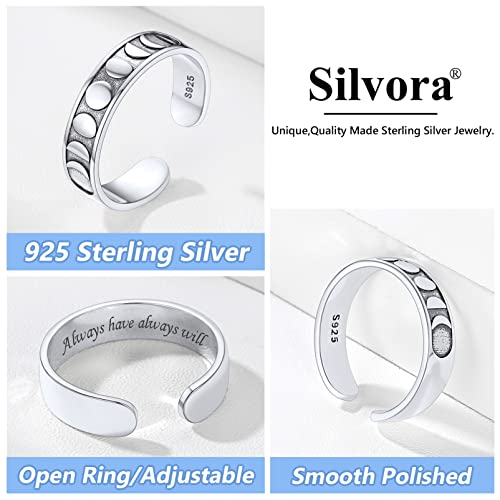 Silvora Anillos de fase lunar para mujeres niñas plata esterlina apilamiento anillos personalizado delicado regalo empaquetado