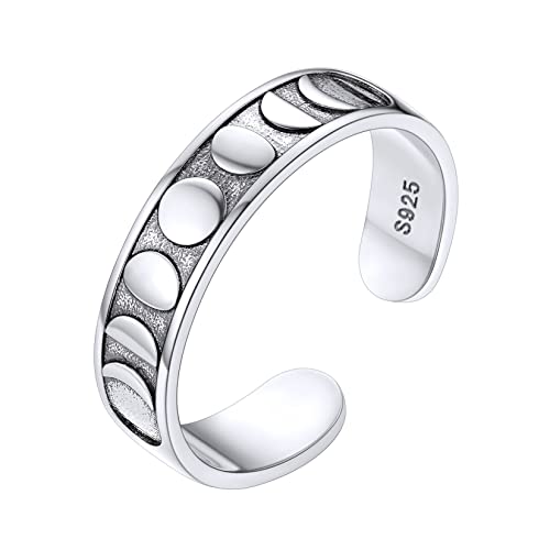 Silvora Anillos de fase lunar para mujeres niñas plata esterlina apilamiento anillos personalizado delicado regalo empaquetado