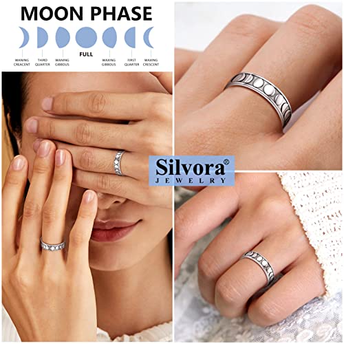 Silvora Anillos de fase lunar para mujeres niñas plata esterlina apilamiento anillos personalizado delicado regalo empaquetado