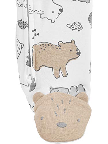 Simple Joys by Carter's Neutral 2-Pack Cotton Footed Sleep and Play Pijamas para bebés y niños pequeños, Oso/Estampado de Animales, Prematuro, Pack de 2