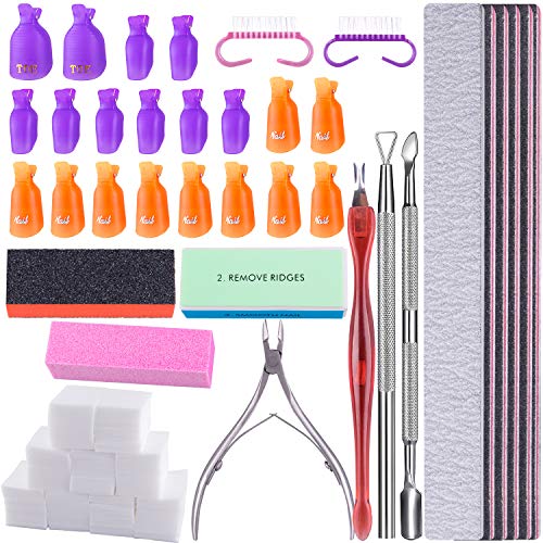 SIQUK Kit de Herramientas para Uñas Removedor 20 Piezas Clip de Removedor y 700 Piezas Almohadillas de Algodón, Cepillo para Uñas, Lima de Uñas, Herramientas de Manicura, Alicate para Cutículas