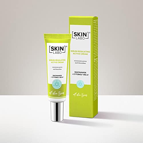 SkinLabo - Crema Activa Reguladora Del Sebo. Crema facial que regula la producción de sebo y combate los síntomas del acné. Para pieles mixtas o grasas. 30 ml.