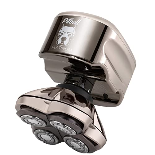 Skull Shaver Pitbull Platinum PRO Maquinilla de afeitar eléctrica, funcionamiento en húmedo/seco, 4 cabezas en 4 direcciones, inalámbrica, recargable por USB, movimiento giratorio