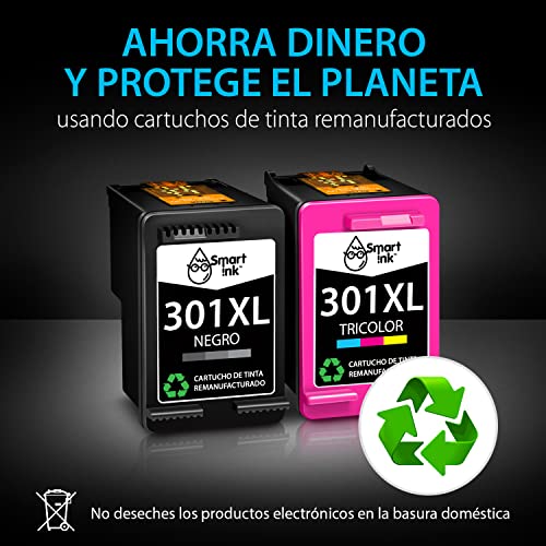 Smart Ink Reemplazo Compatible del Cartucho de Tinta 301XL 301 XL Alto Rendimiento 2 Pack (Negro & Color) Cartuchos para Deskjet 1000 1010 1050 1510 2050 2510 2540 3000 3050 3050A 3510 Envy 4500 5530