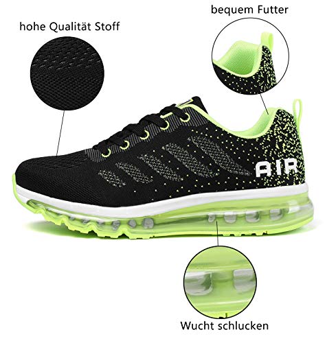 Smarten Zapatillas de Running Hombre Mujer Air Correr Deportes Calzado Verano Comodos Zapatillas Sport Black Green 38 EU